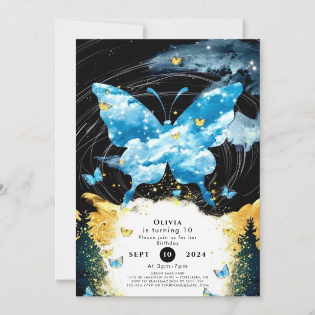 Invitación Aniversario de la mariposa simple y caprichosa (Anverso)