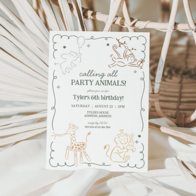 Invitación Aniversario de la muerte de animales del Safari de (Safari Jungle Party Animals Kids Birthday Invite)