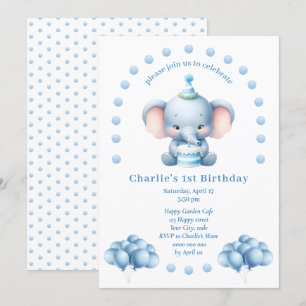 Invitación Aniversario de la muerte de niños elefantes azules