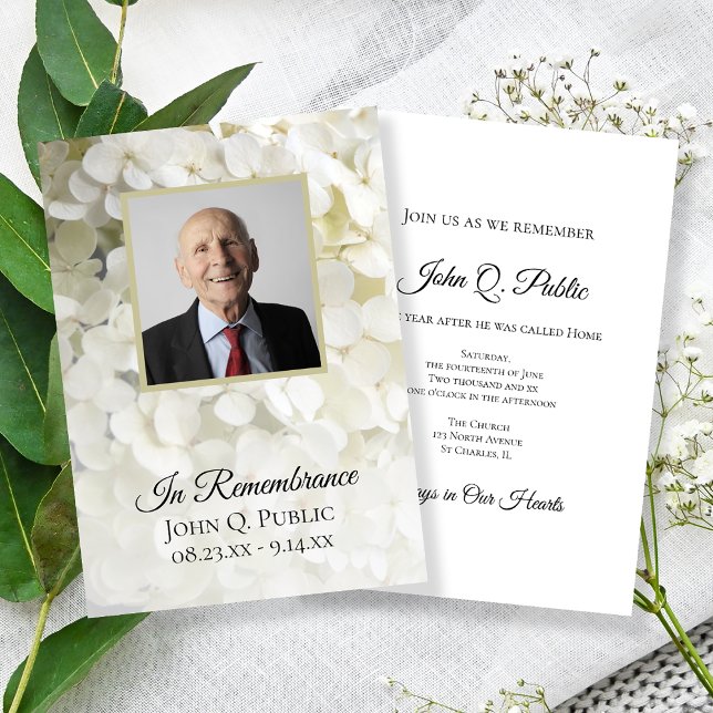 Invitación Aniversario de la muerte floral de Hydrangea blanc (Subido por el creador)