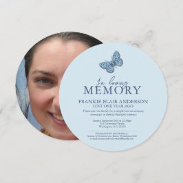 Invitación Aniversario de la muerte foto azul mariposa blanca