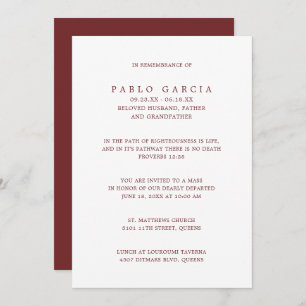 Invitación Aniversario de la muerte Minimalista blanco y simp
