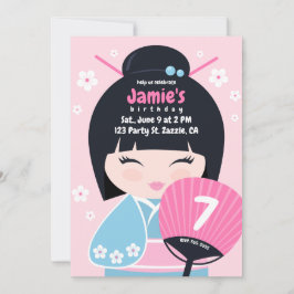 Invitación Aniversario de la Muñeca Cute Kokeshi