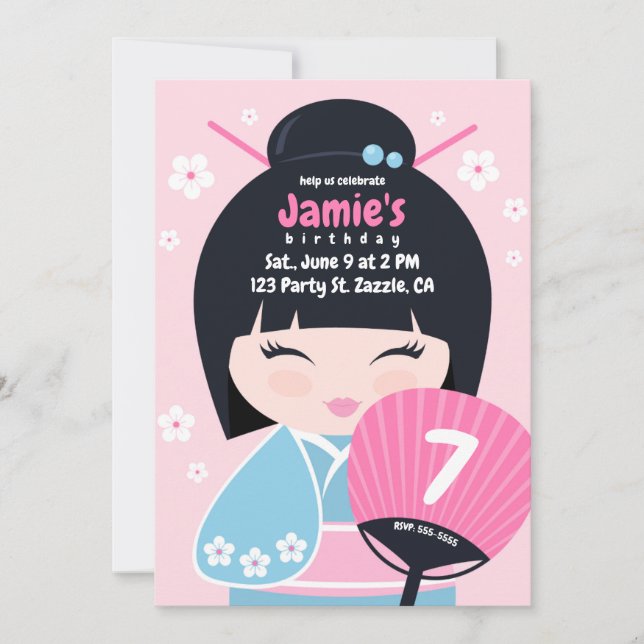 Invitación Aniversario de la Muñeca Cute Kokeshi (Anverso)