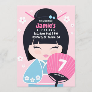 Invitación Aniversario de la Muñeca Cute Kokeshi