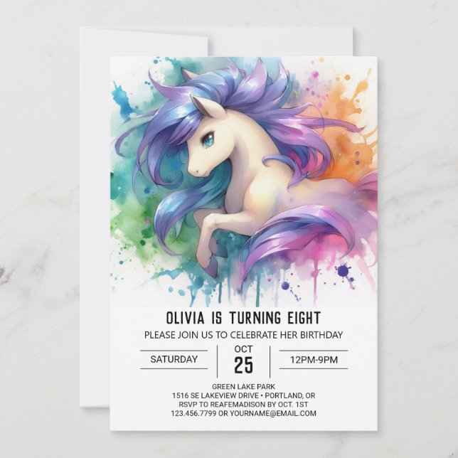 Invitación Aniversario de la natalidad de caballos de los niñ (Anverso)