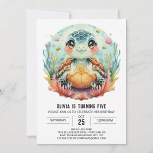 Invitación Aniversario de la natalidad de una tortuga diverti