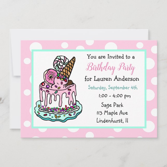 Invitación Aniversario de la natalidad del Chica de la Pastel (Anverso)