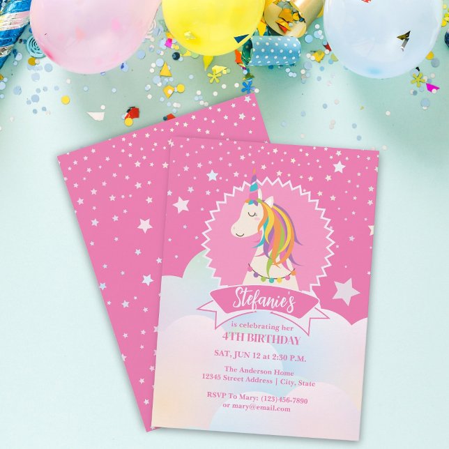 Invitación Aniversario de la natalidad del Chica de unicornio (Subido por el creador)