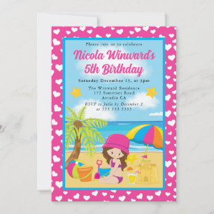Invitación Aniversario de la natalidad del Chica Haired Beach
