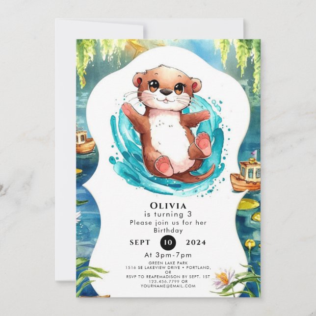 Invitación Aniversario de la niñez de Cute Otter (Anverso)