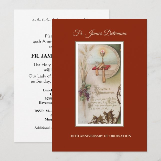 Invitación Aniversario de la Ordenación del Sacerdote Católic (Anverso / Reverso)