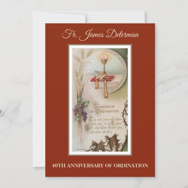 Invitación Aniversario de la Ordenación del Sacerdote Católic (Anverso)