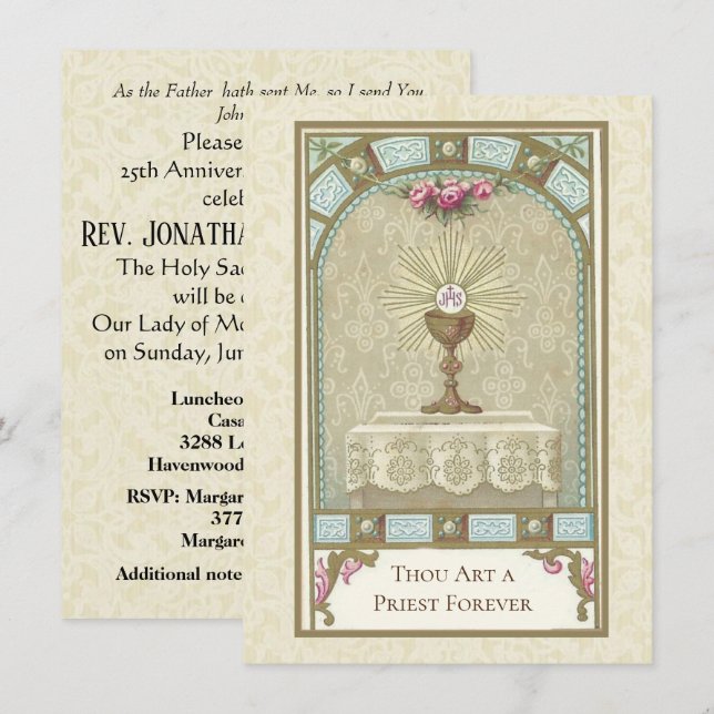 Invitación Aniversario de la Ordenación del Sacerdote Católic (Anverso / Reverso)