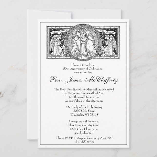 Invitación Aniversario de la Ordenación del Sacerdote Católic (Anverso)
