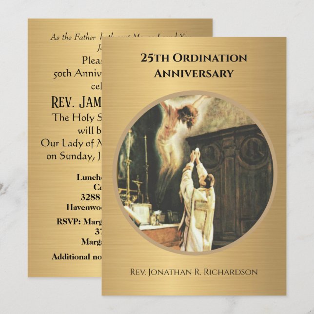 Invitación Aniversario de la Ordenación del Sacerdote Católic (Anverso / Reverso)
