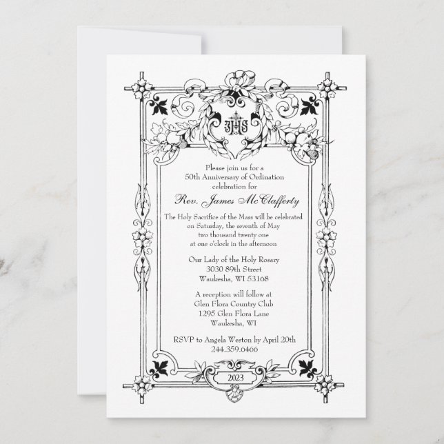 Invitación Aniversario de la Ordenación del Sacerdote Católic (Anverso)