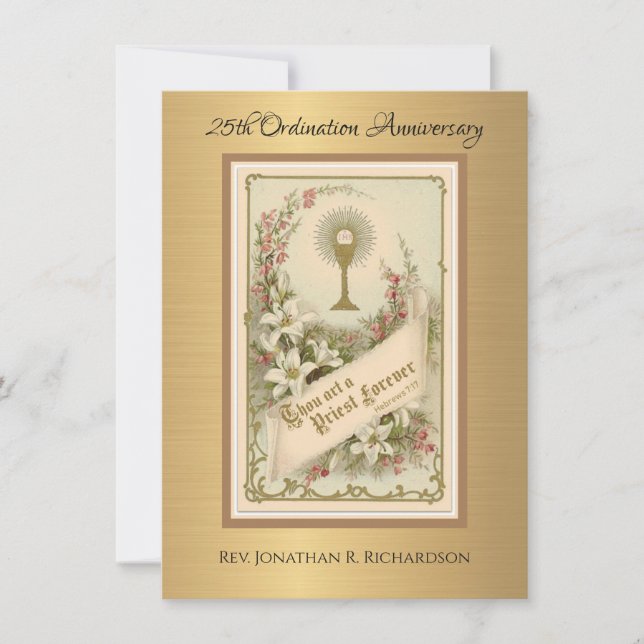 Invitación Aniversario de la Ordenación del Sacerdote Católic (Anverso)