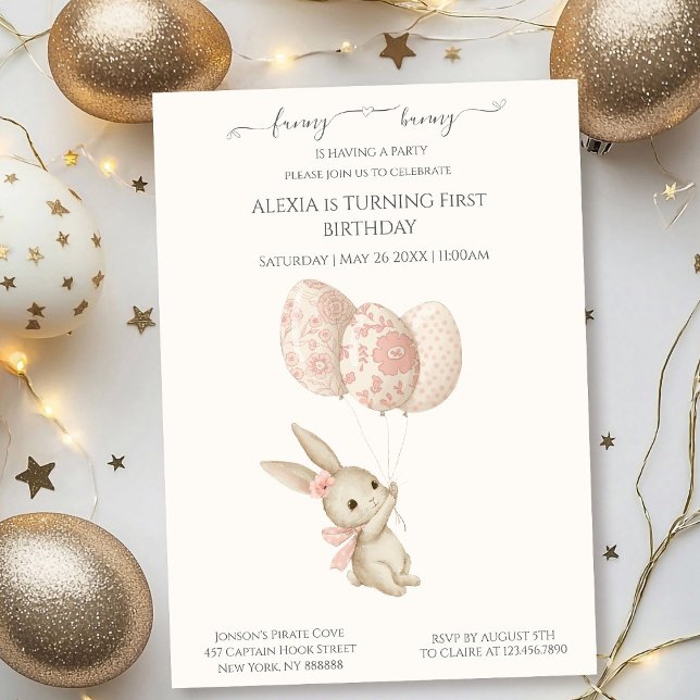 Invitación Aniversario de la Pascua del bebé Bunny Light Pink (Subido por el creador)