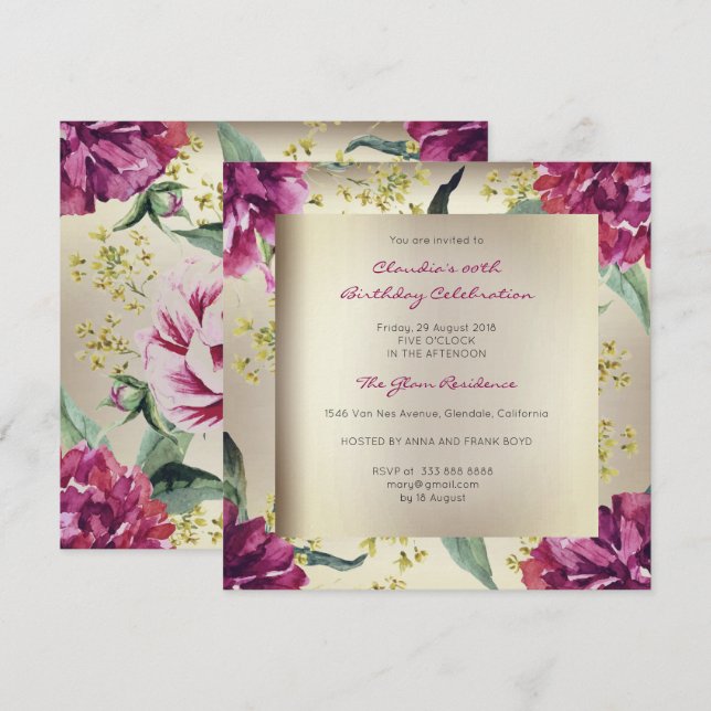 Invitación Aniversario de la Peonía Tropical del Fósforo Flor (Anverso / Reverso)