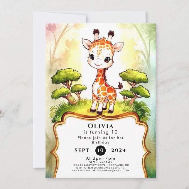 Invitación Aniversario de la Pequeña Girafa (Anverso)