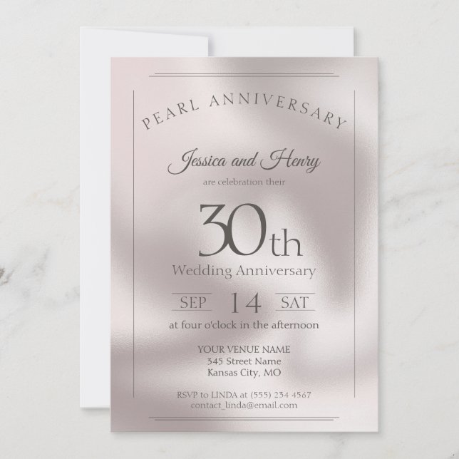 Invitación Aniversario de la perla clásica 30° boda (Anverso)