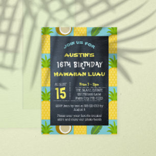 Invitación Aniversario de la piña tropical azul y el coco