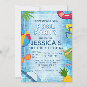 Invitación Aniversario de la Piscina Fiesta Splish Splash Poo
