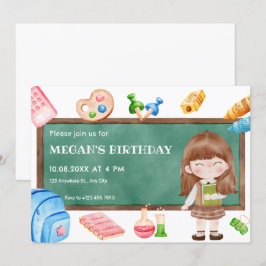 Invitación Aniversario de la pizarra del chica de la escuela