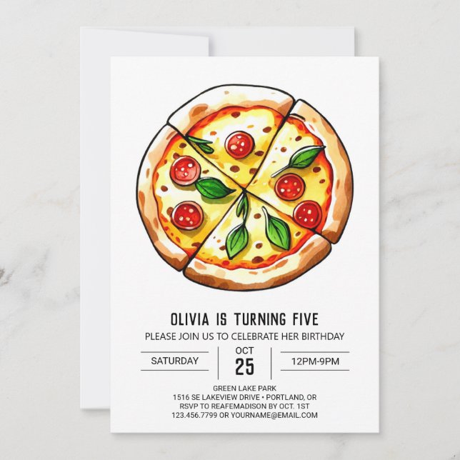 Invitación Aniversario de la Pizza de los Niños Elegantes (Anverso)