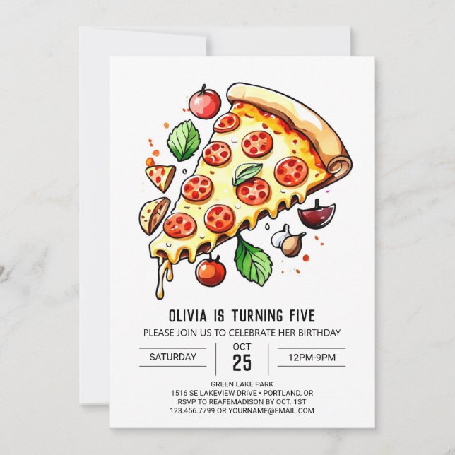 Invitación Aniversario de la pizza de niños encantados (Anverso)