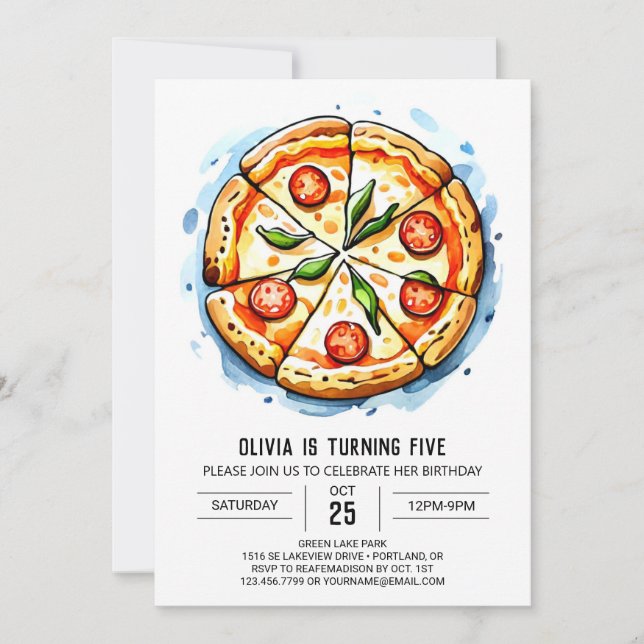 Invitación Aniversario de la pizza digital encantada (Anverso)
