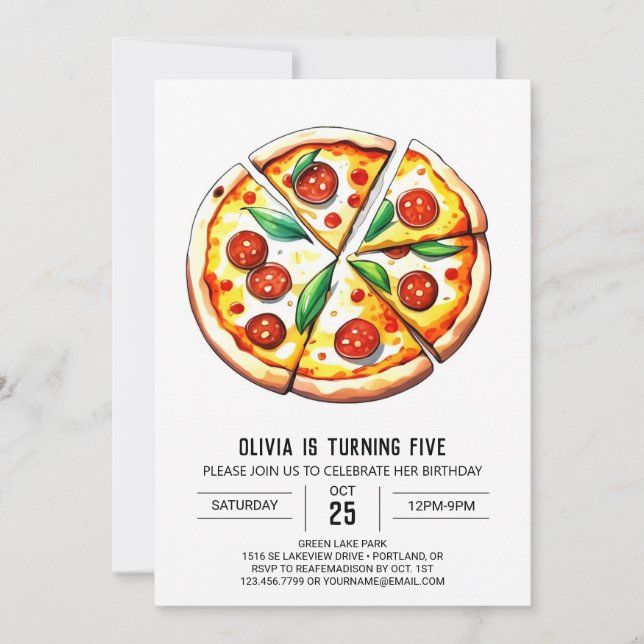 Invitación Aniversario de la pizza elegante digital (Anverso)