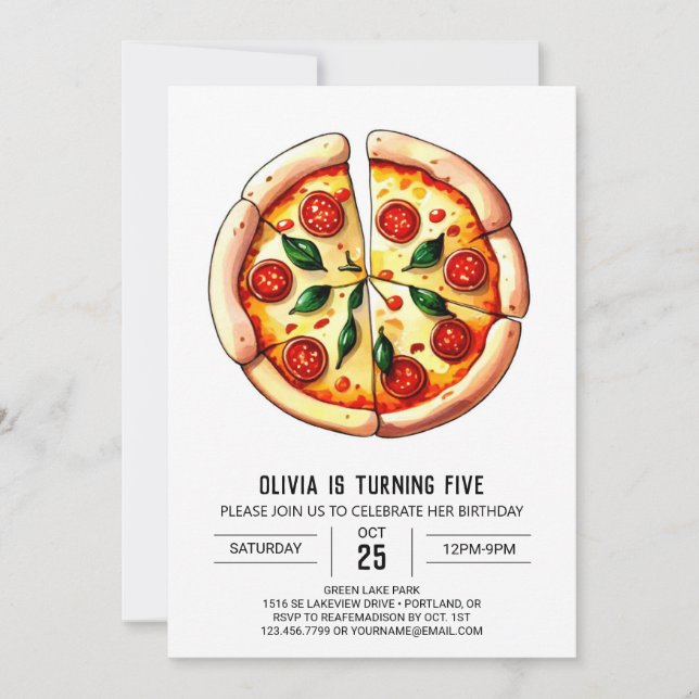 Invitación Aniversario de la Pizza Elegante y caprichosa (Anverso)