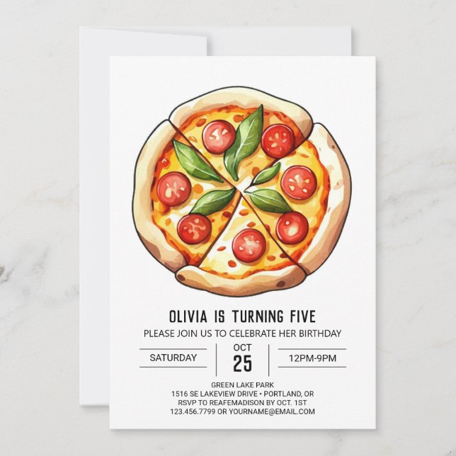 Invitación Aniversario de la pizza simple para niños (Anverso)