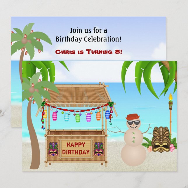 Invitación Aniversario de la playa de invierno de Cute Sand S (Anverso / Reverso)