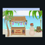 Invitación Aniversario de la playa de invierno de Cute Sand S<br><div class="desc">Personalizado muñeco de nieve mate hecho de invitaciones de fiesta de cumpleaños de Sand Beach en invierno con palmeras decoradas y adornos de vacaciones. Algunos gráficos de artwork&@delightful-doodles.com. *</div>