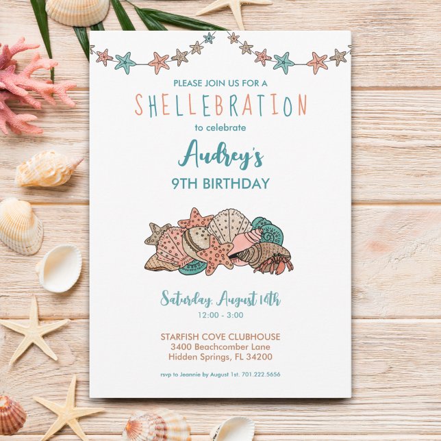 Invitación Aniversario de la playa de los Chicas de Seashells (Subido por el creador)