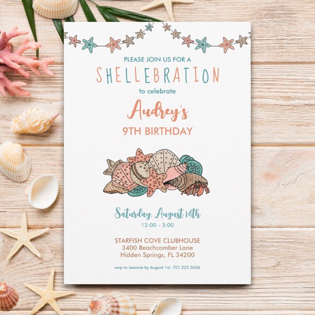 Invitación Aniversario de la playa de los Chicas de Seashells (Subido por el creador)