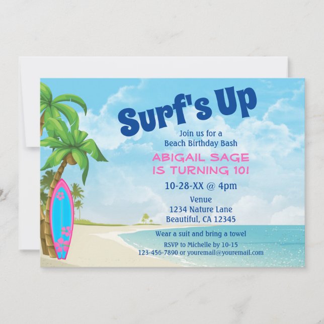 Invitación Aniversario de la playa de Surf en la playa de Sur (Anverso)