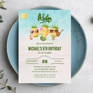 Invitación Aniversario de la Playa Tropical de Luau Pineapple