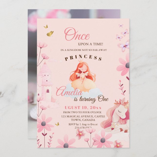 Invitación Aniversario de la princesa Cute Fairytale (Anverso / Reverso)