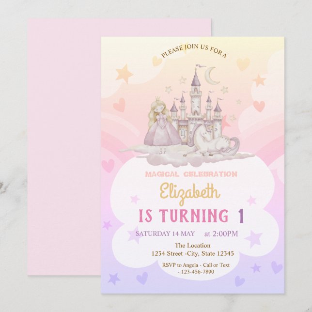 Invitación Aniversario de la Princesa del Arcoiris del Castil (Anverso / Reverso)