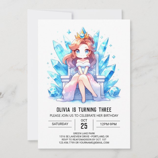 Invitación Aniversario de la Princesa Infantil Sencilla (Anverso)