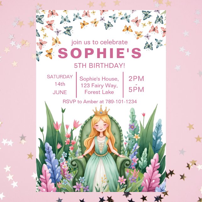 Invitación Aniversario de la Princesa Princesa de los Hadas F (Enchanted Forest Fairy Princess Birthday Invitation
)