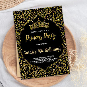 Invitación Aniversario de la Princesa Rosa Negra Purpurina Do