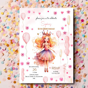 Invitación Aniversario de la princesa rosa y los globos