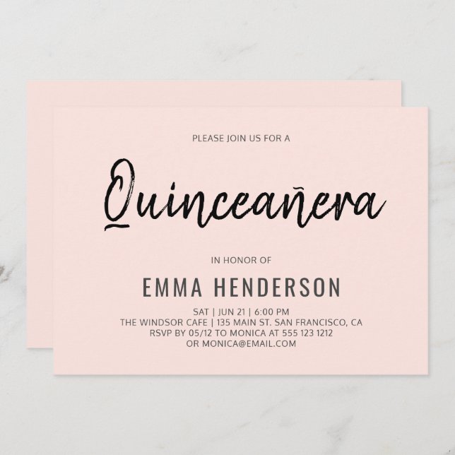 Invitación Aniversario de la Quinceanera simple y moderna (Anverso / Reverso)