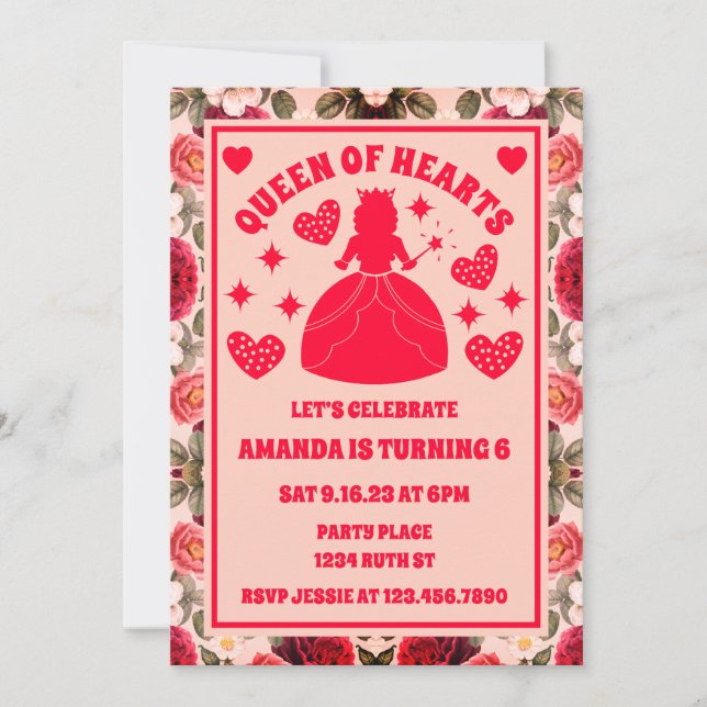 Invitación Aniversario de la Reina de los Corazones Rosas (Anverso)