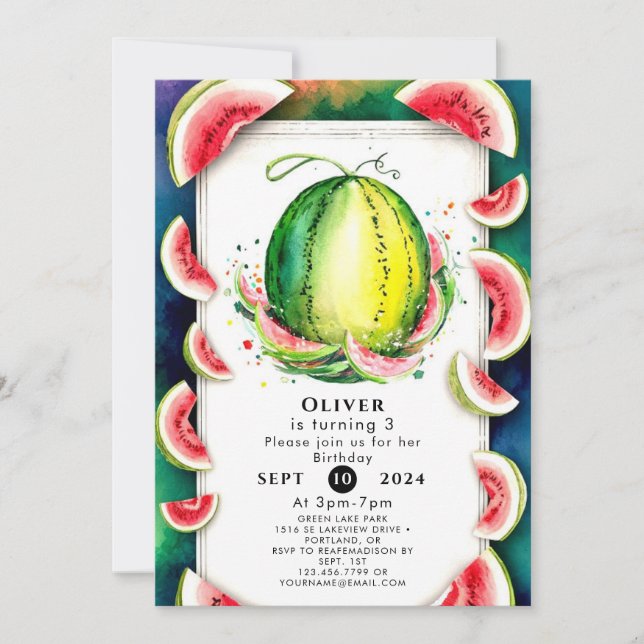 Invitación Aniversario de la sandía simple de los niños (Anverso)